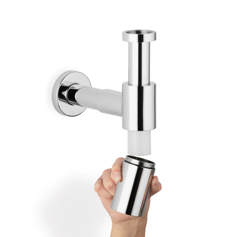 Design-Siphon 1 1/4 Zoll für Waschtisch, rund oder eckig, Chrom oder Schwarz