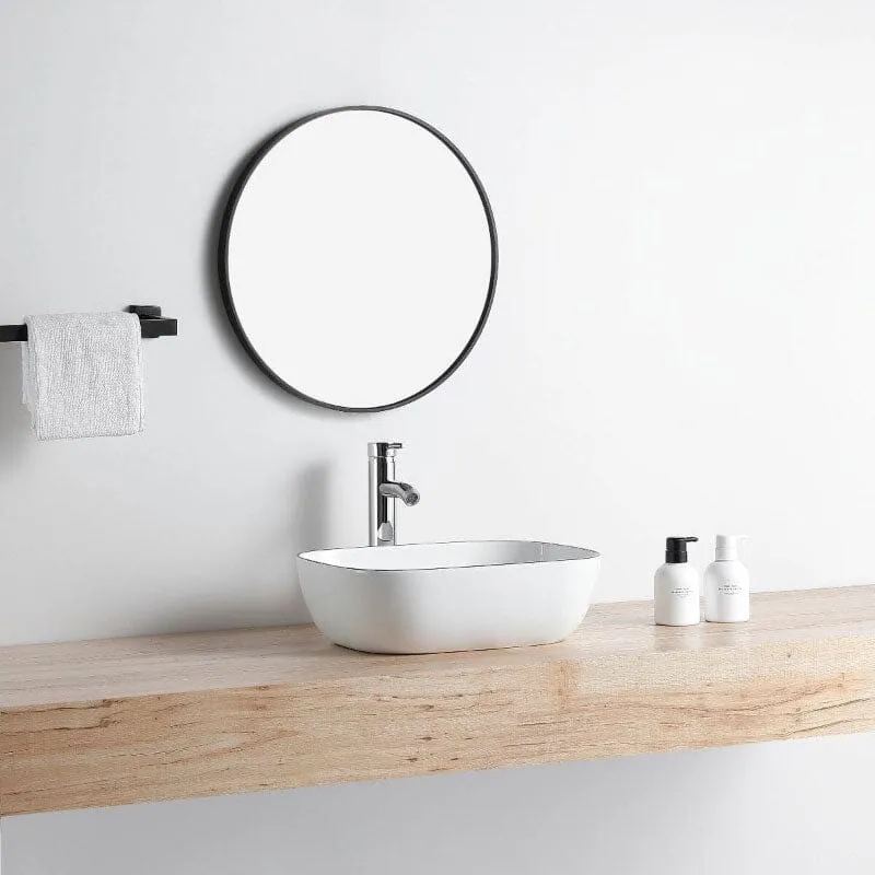 Sonderangebot Aufsatzwaschbecken aus glasierter Keramik CUARTO 45,5x32,5 cm - weiß/schwarz