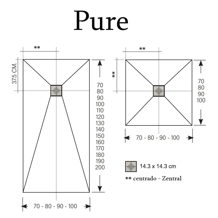 Mineralguss-Duschwanne extra flach PURE, Schieferoptik, anthrazit