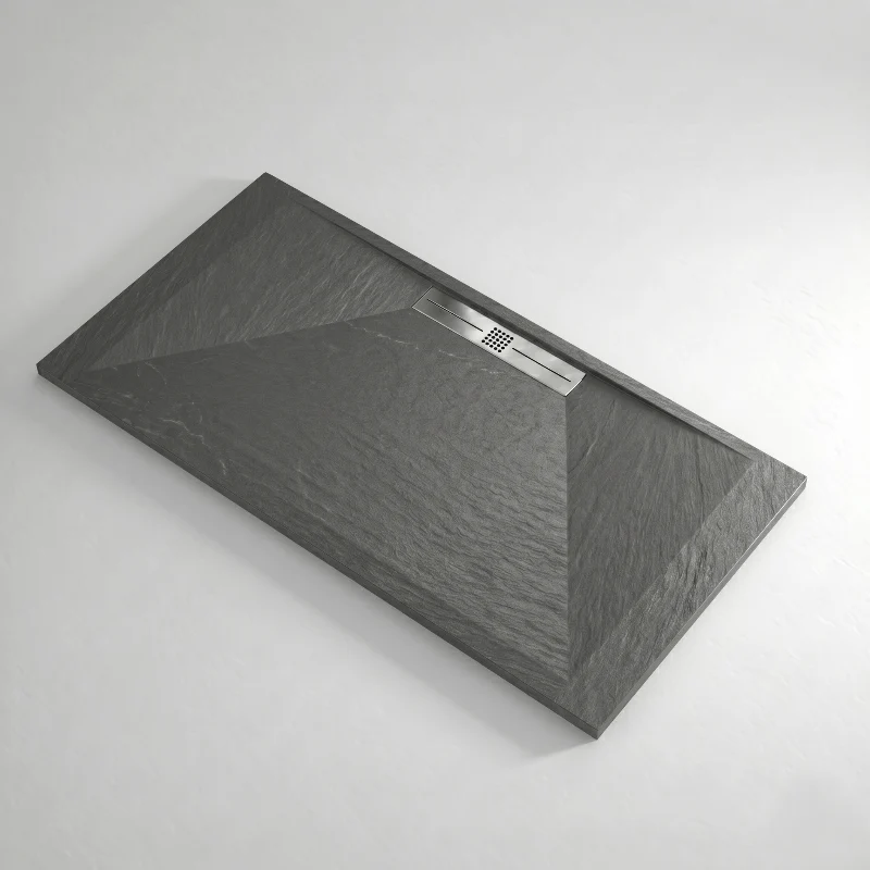 Sonderangebot Mineralguss-Duschwanne extra flach EDIS, Schieferoptik, ANTHRAZIT 90x110 cm