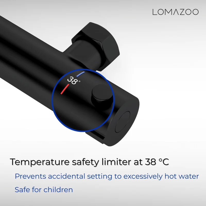 Thermostatische douchekraan Mat Zwart - 15cm