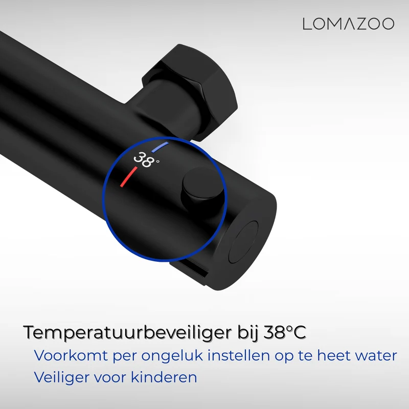 Thermostatische douchekraan Mat Zwart - 15cm