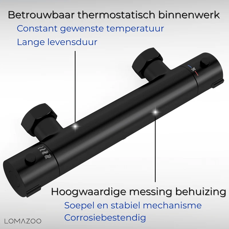 Thermostatische douchekraan Mat Zwart - 15cm