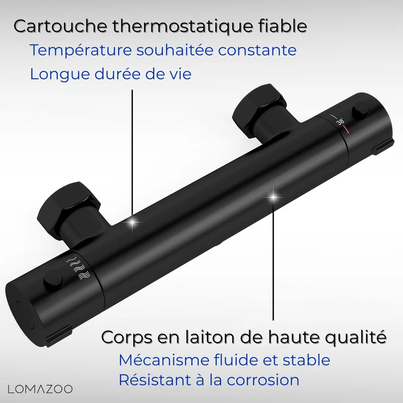 Thermostatische douchekraan Mat Zwart - 15cm