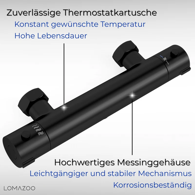 Thermostatische douchekraan Mat Zwart - 15cm