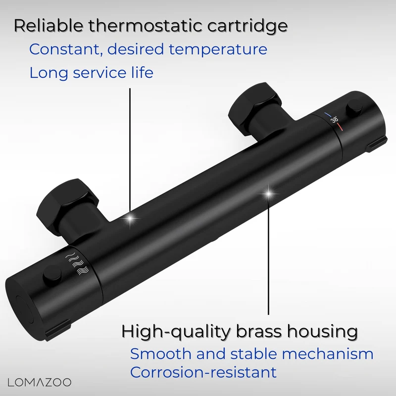 Thermostatische douchekraan Mat Zwart - 15cm