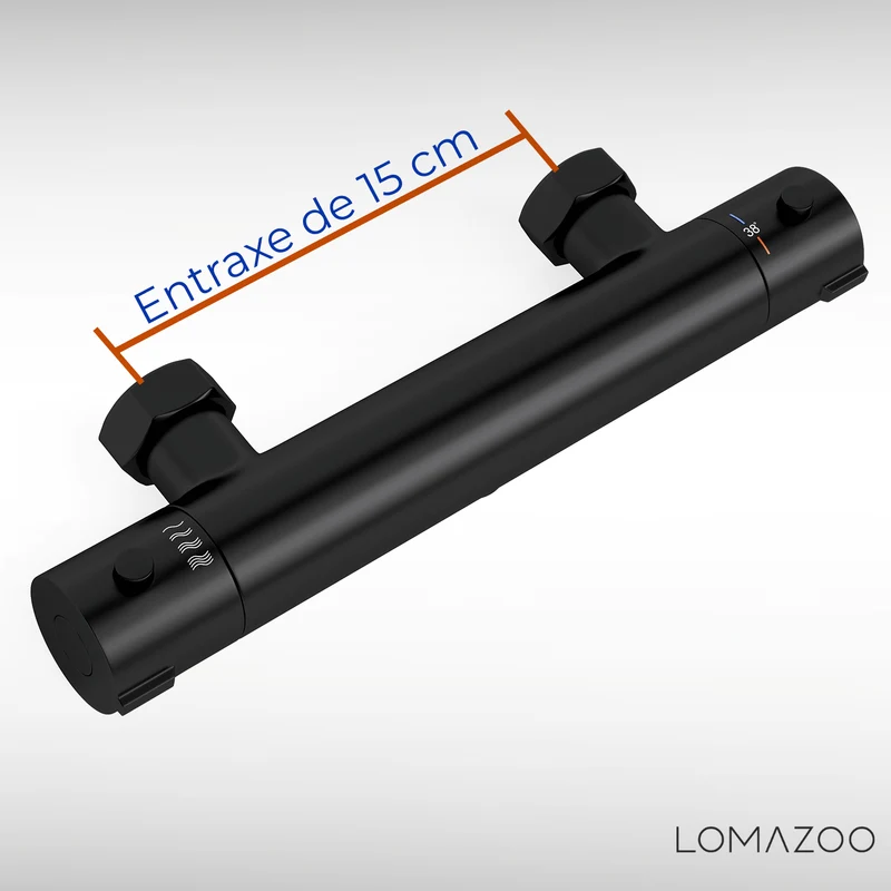 Thermostatische douchekraan Mat Zwart - 15cm