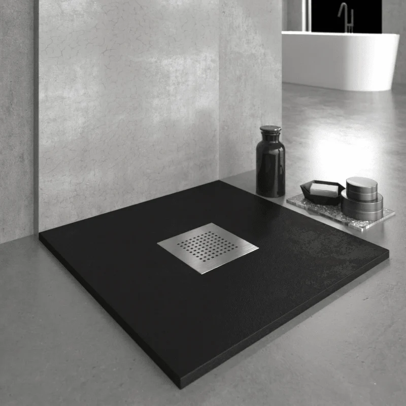 Mineralguss-Duschwanne extra flach SLATE, Schieferoptik, Schwarz