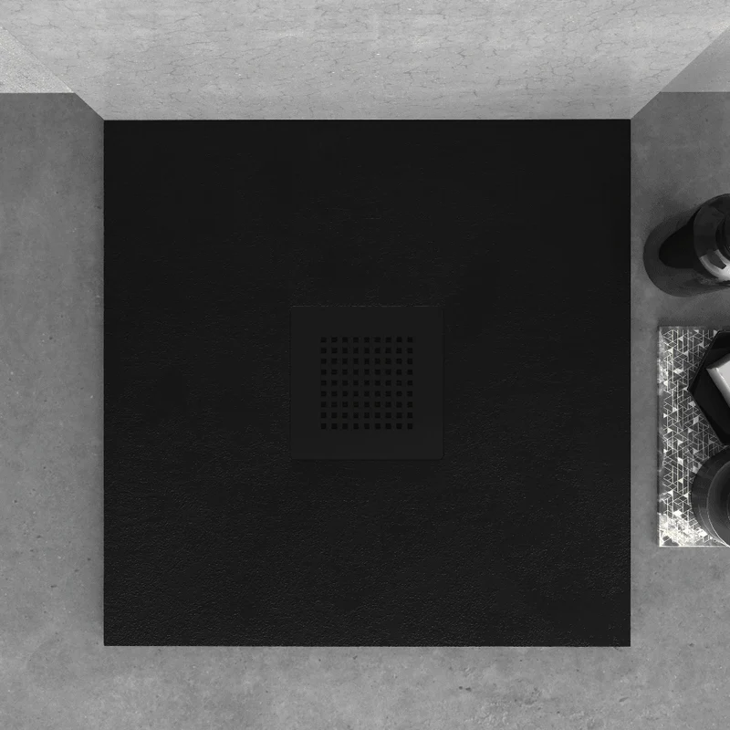 Mineralguss-Duschwanne extra flach SLATE, Schieferoptik, Schwarz