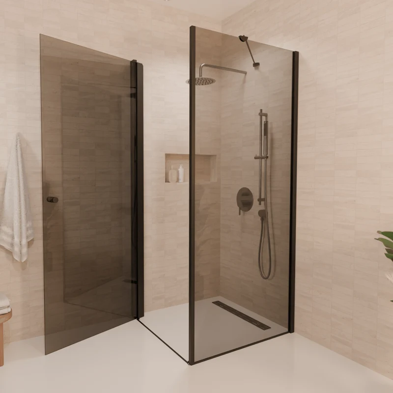 Douchecabine Medellin 90 x 90 x 200 cm - Zwart - Rookglas - Nano Coating - Draaideur