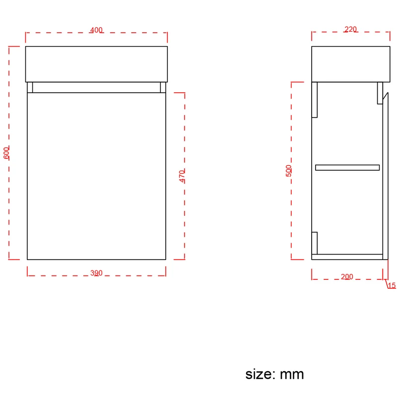 MALIBU Mat Zwart - Wastafel Wit - 40cm