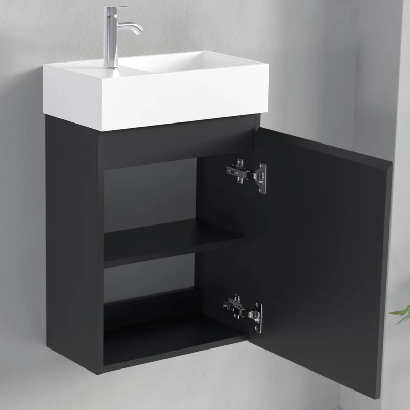 MALIBU Mat Zwart - Wastafel Wit - 40cm