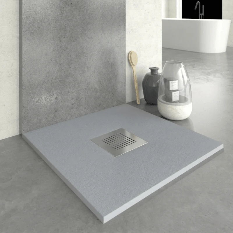Mineralguss-Duschwanne extra flach SLATE, Schieferoptik, Grau