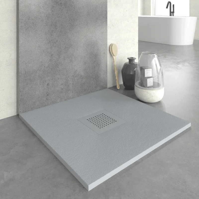 Mineralguss-Duschwanne extra flach SLATE, Schieferoptik, Grau