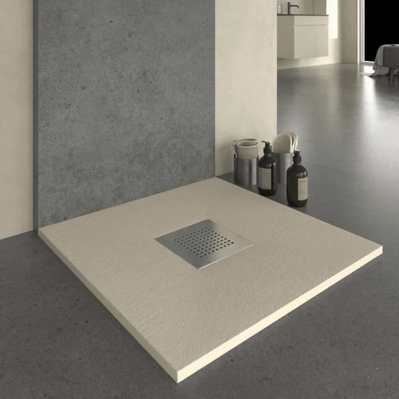 Mineralguss-Duschwanne extra flach SLATE, Schieferoptik, Beige