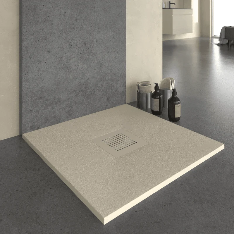 Mineralguss-Duschwanne extra flach SLATE, Schieferoptik, Beige
