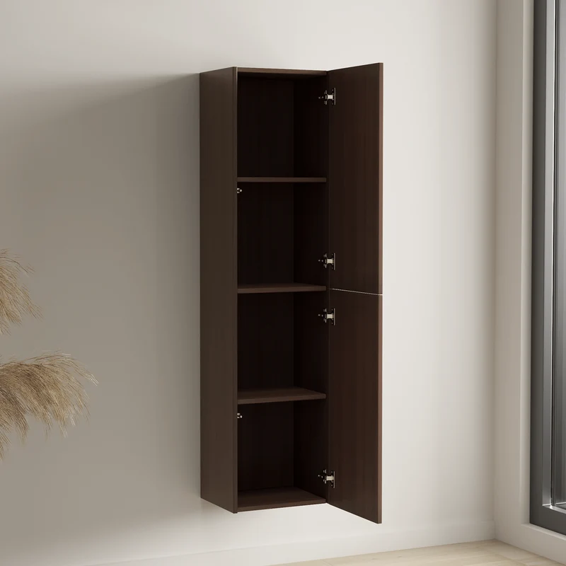 Badmeubelset TROPANI 80 cm - Met Kolomkast - Ribbel Walnoot - Waskom Wit