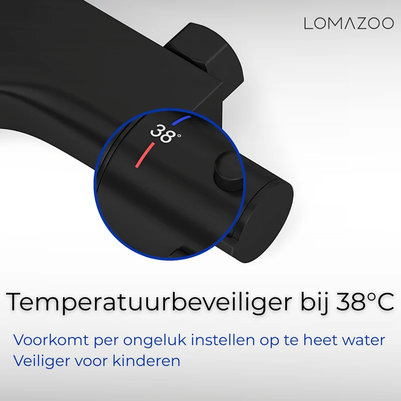 Thermostatische badkraan Mat Zwart - 15cm