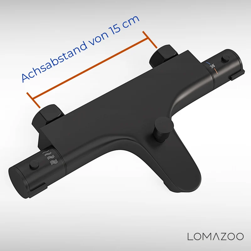 Thermostatische badkraan Mat Zwart - 15cm