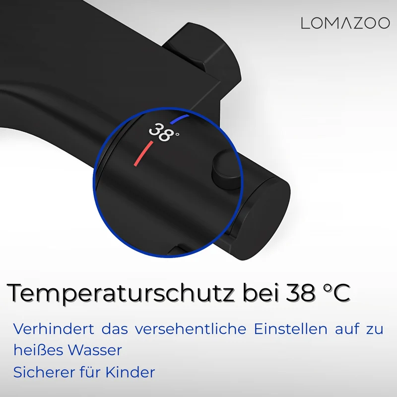 Thermostatische badkraan Mat Zwart - 15cm