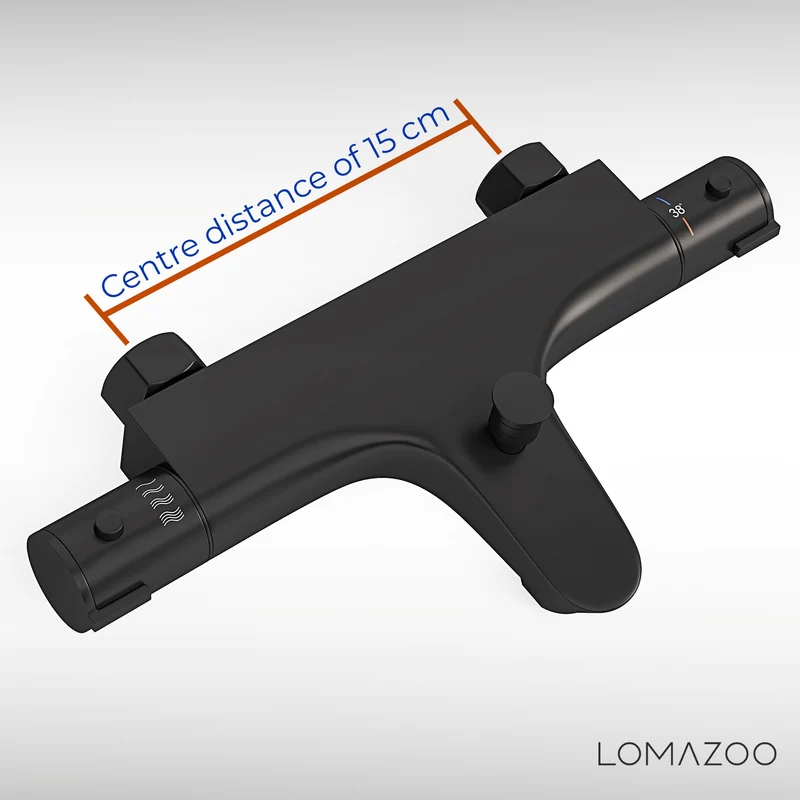Thermostatische badkraan Mat Zwart - 15cm