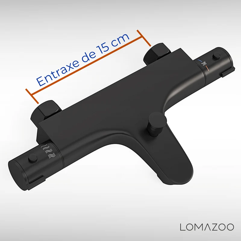 Thermostatische badkraan Mat Zwart - 15cm