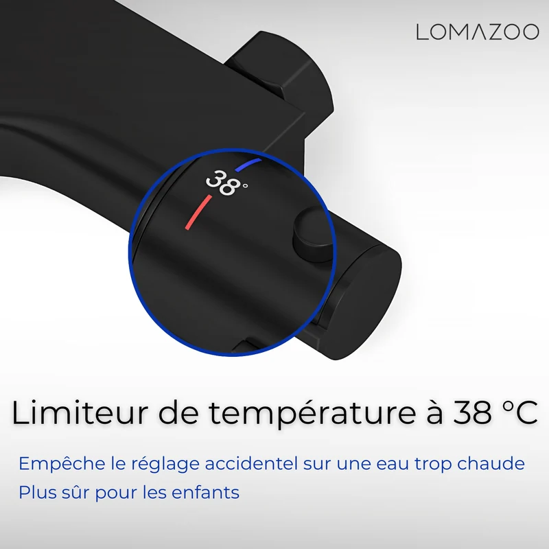 Thermostatische badkraan Mat Zwart - 15cm