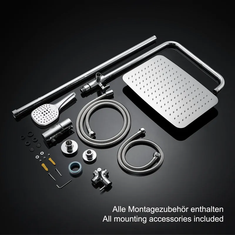 JOHO Edelstahl Duschsystem mit rechteckig Kopfbrause Chrom