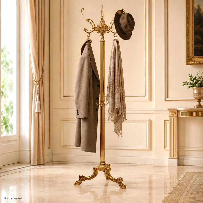 Exkluisver Garderobenständer aus Messing in gold - Vintage Barock Design - freistehend und stabil