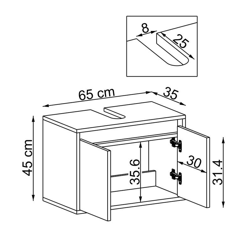 Roomart Badezimmer Unterschrank, 65 cm, ohne Waschbecken, 45 cm hoch, in 4 Farben