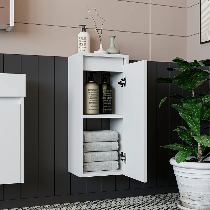 Roomart 4-teiliges Badmöbel-Set LEO, 46 cm, schmales Gäste-WC-Set mit Spiegelschrank, in 4 Farben