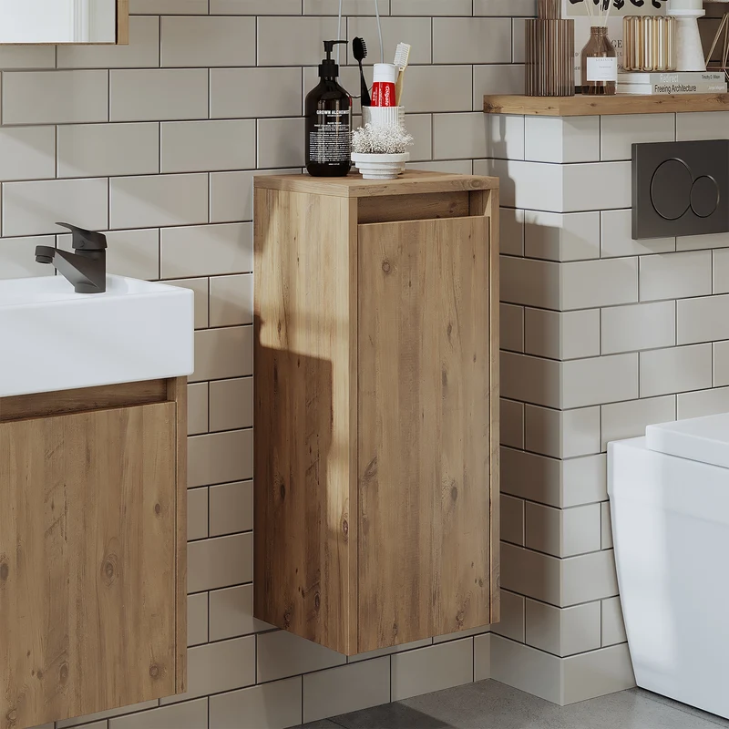 Roomart 4-teiliges Badmöbel-Set LEO, 46 cm, schmales Gäste-WC-Set mit Spiegelschrank, in 4 Farben