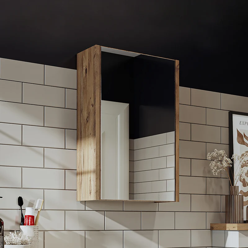 Roomart 4-teiliges Badmöbel-Set LEO, 46 cm, schmales Gäste-WC-Set mit Spiegelschrank, in 4 Farben