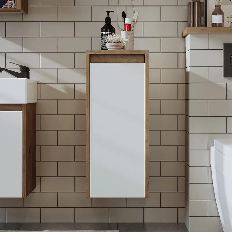 Roomart 4-teiliges Badmöbel-Set LEO, 46 cm, schmales Gäste-WC-Set mit Spiegelschrank, in 4 Farben