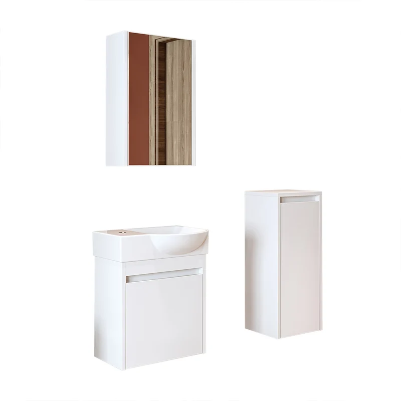 Roomart 4-teiliges Badmöbel-Set LEO, 46 cm, schmales Gäste-WC-Set mit Spiegelschrank, in 4 Farben