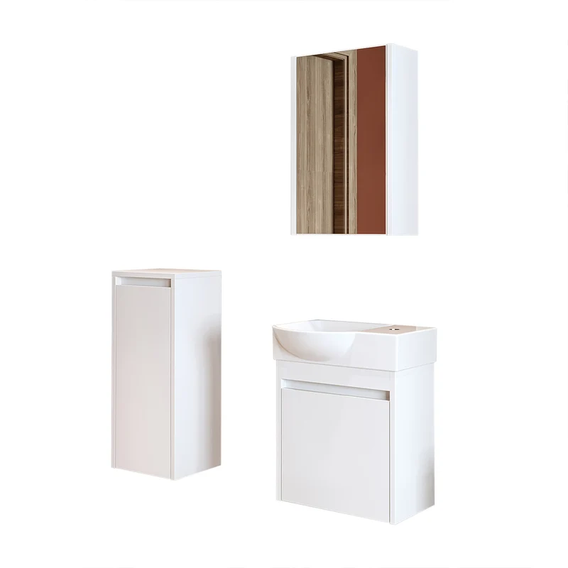 Roomart 4-teiliges Badmöbel-Set LEO, 46 cm, schmales Gäste-WC-Set mit Spiegelschrank, in 4 Farben