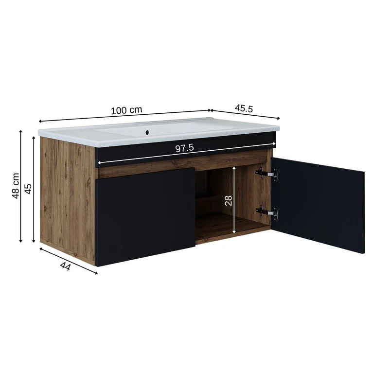 Roomart ATRIA Waschtisch mit Unterschrank, 100 cm, mit Keramikbecken, in 4 Farben