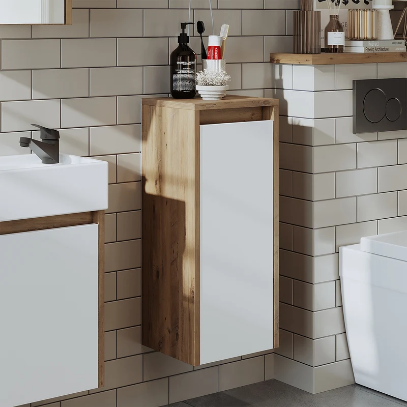 Roomart Badezimmer Seitenschrank, 30 cm, hängend mit Tür und offenem Fach, in 5 Farben