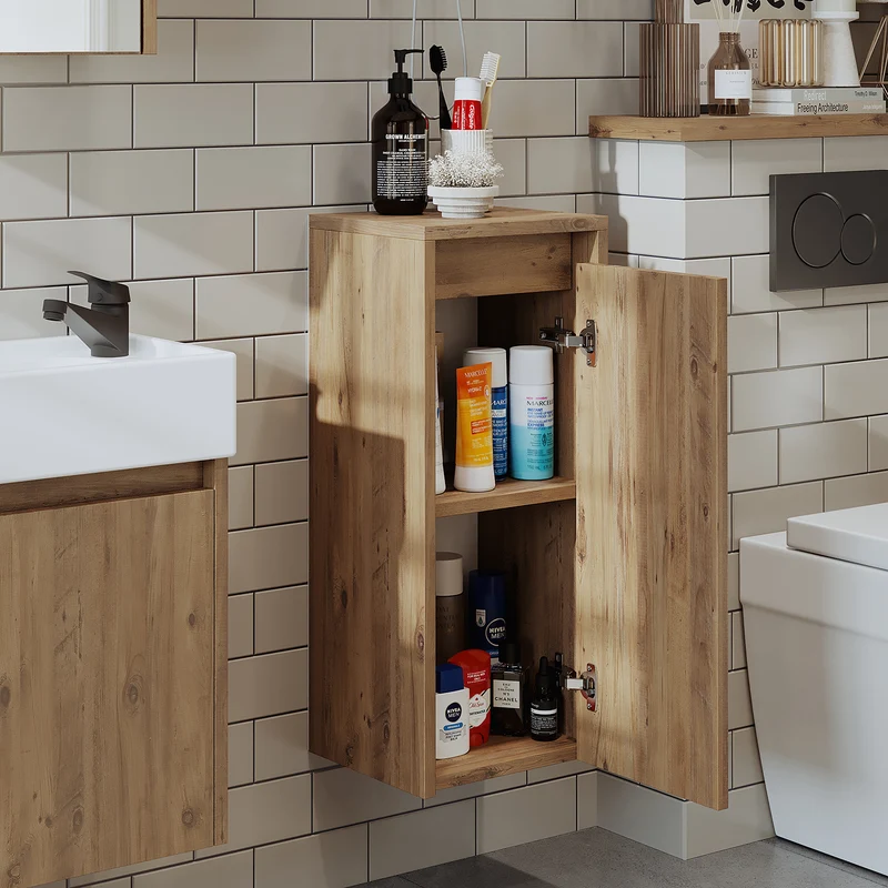 Roomart Badezimmer Seitenschrank, 30 cm, hängend mit Tür und offenem Fach, in 5 Farben