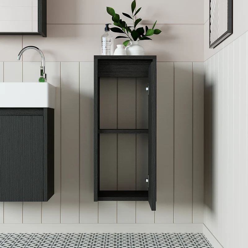 Roomart Badezimmer Seitenschrank, 30 cm, hängend mit Tür und offenem Fach, in 5 Farben