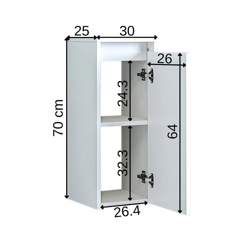 Roomart Badezimmer Seitenschrank, 30 cm, hängend mit Tür und offenem Fach, in 5 Farben