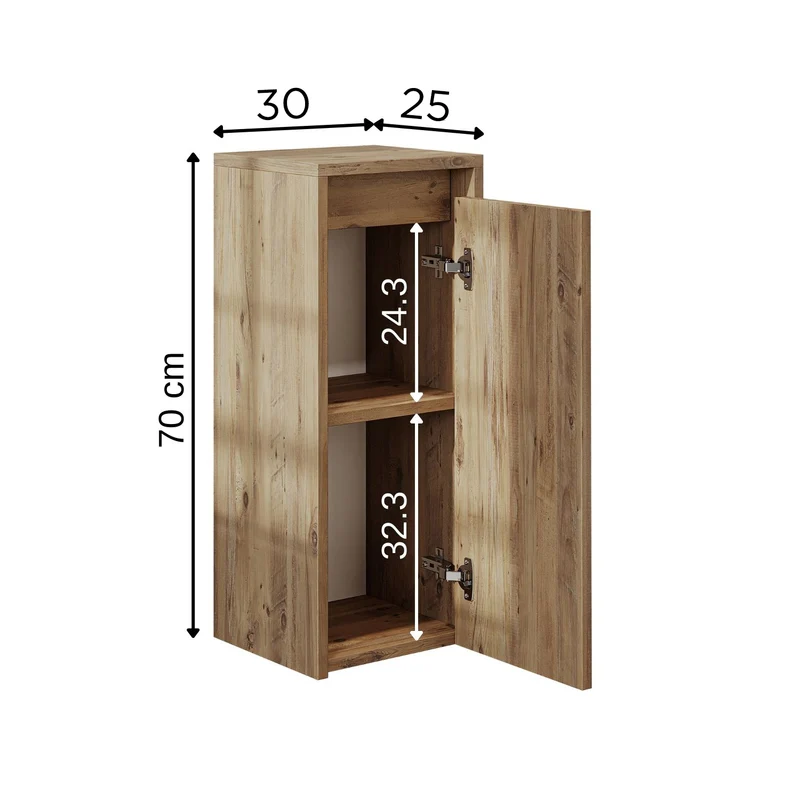 Roomart Badezimmer Seitenschrank, 30 cm, hängend mit Tür und offenem Fach, in 5 Farben