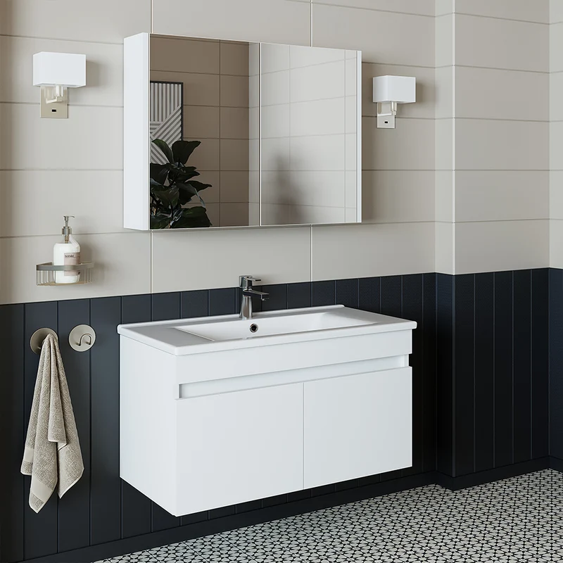 Roomart 3-teiliges Badmöbel-Set ATRIA, 85 cm, mit Keramikbecken und Spiegelschrank, in 4 Farben