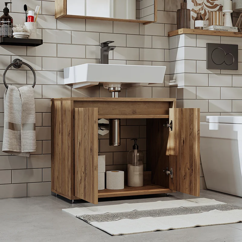 Roomart Badezimmer Unterschrank, 65 cm, ohne Waschbecken, mit 2 Türen, in 4 Farben