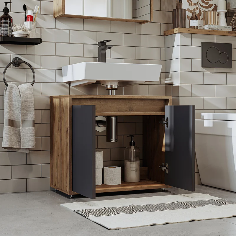 Roomart Badezimmer Unterschrank, 65 cm, ohne Waschbecken, mit 2 Türen, in 4 Farben