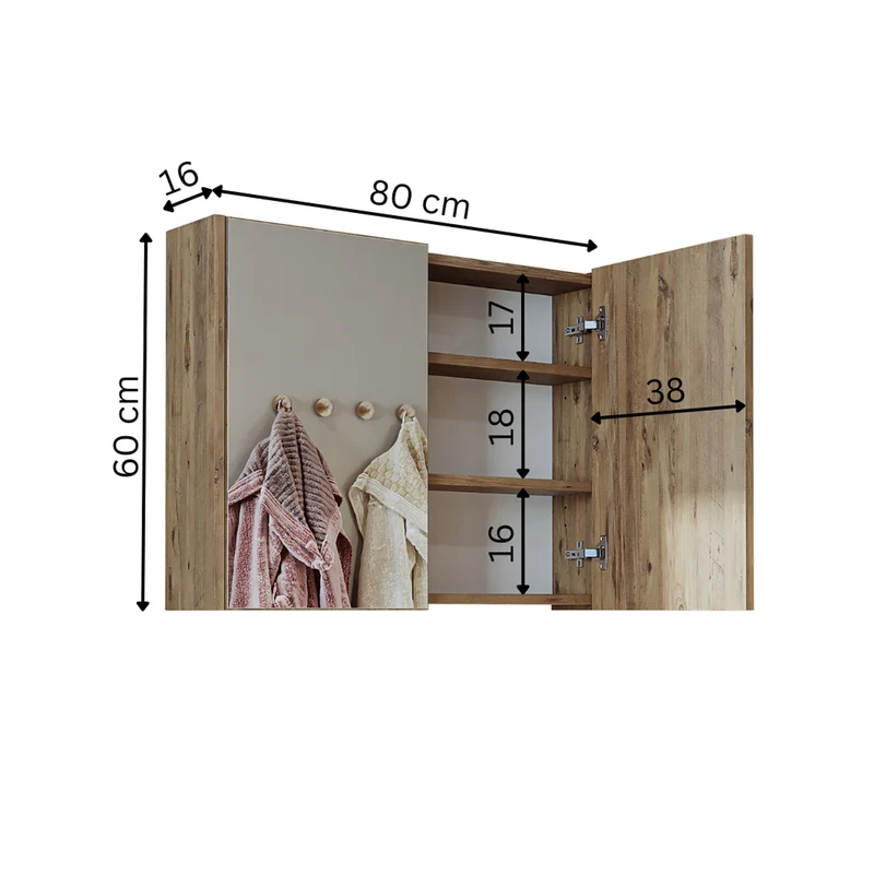 Roomart Badezimmer Spiegelschrank, 60 oder 80 cm, mit Soft-Close-Türen, in 3 Farben