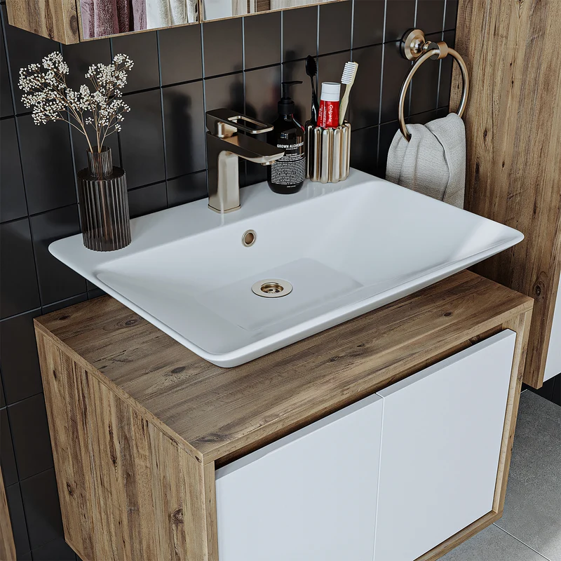 Roomart ATLANTIC Waschtisch mit Unterschrank, 65 cm, mit oder ohne Aufsatzbecken, in 5 Farben