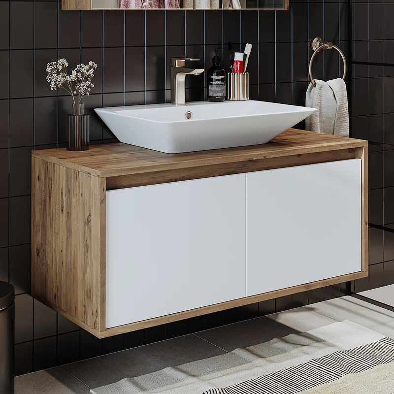 Roomart ATLANTIC Waschtisch mit Unterschrank, 100 cm, mit Aufsatzbecken, in 5 Farben