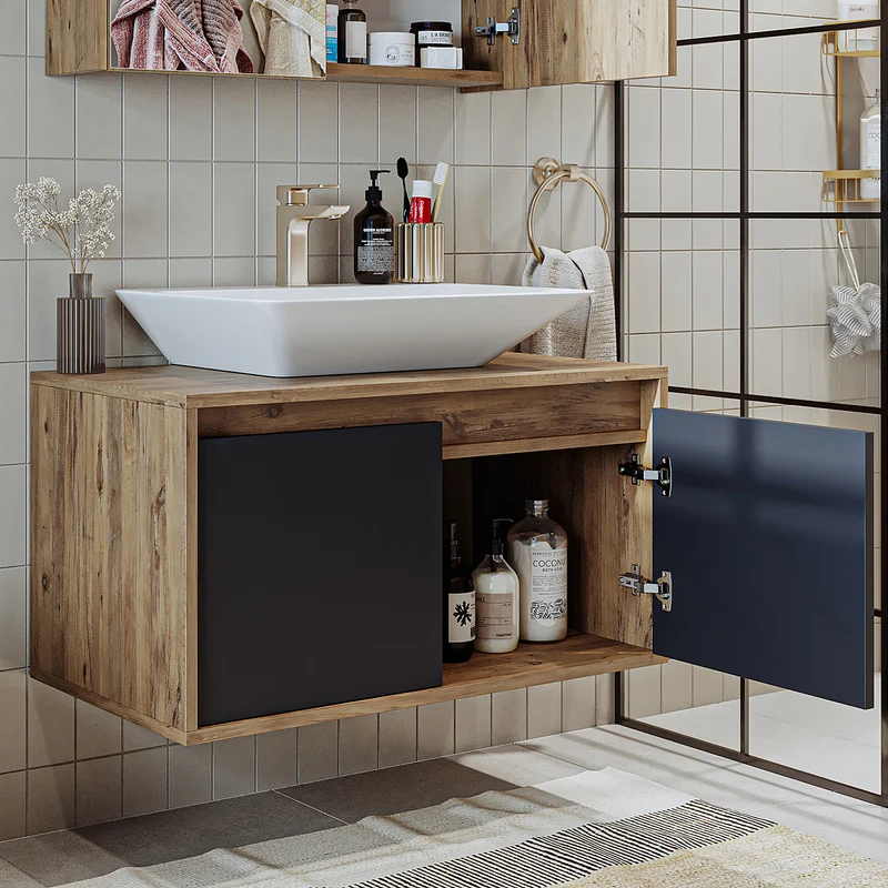 Roomart ATLANTIC Waschtisch mit Unterschrank, 85 cm, mit Aufsatzbecken, in 5 Farben