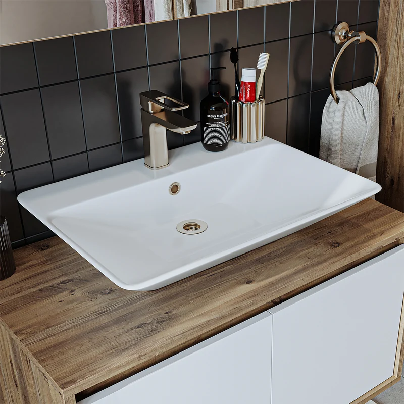 Roomart ATLANTIC Waschtisch mit Unterschrank, 85 cm, mit Aufsatzbecken, in 5 Farben